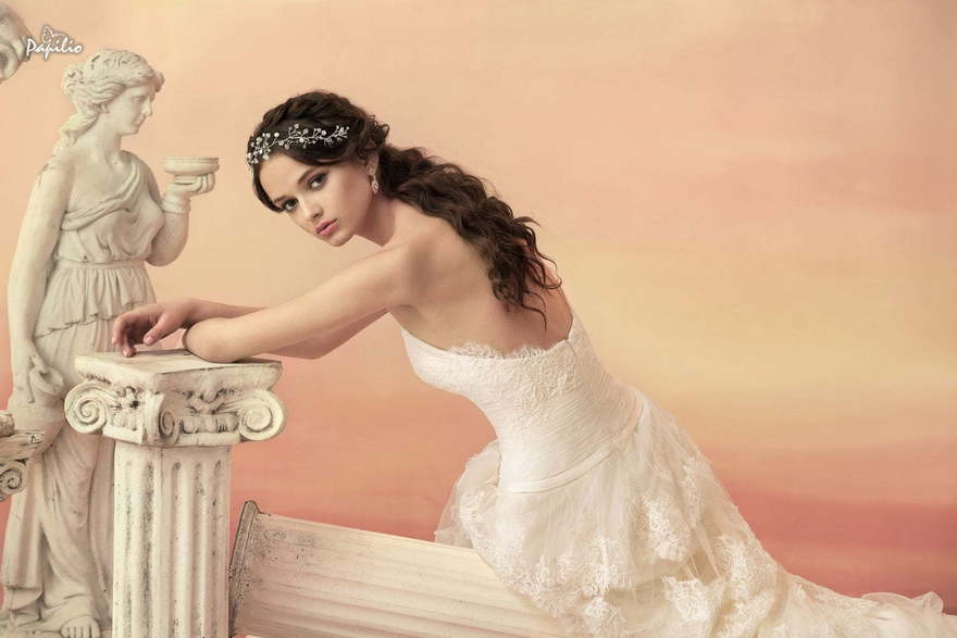 Свадебное платье Пенелопа. Силуэт А-силуэт, Прямое. Цвет Айвори / Капучино. Вид 3