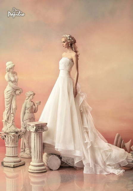 Свадебное платье Леокадия. Силуэт А-силуэт. Цвет Белый / Молочный. Вид 1