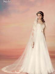 Свадебное платье Ксения. Силуэт А-силуэт. Цвет Айвори / Капучино. Вид 1