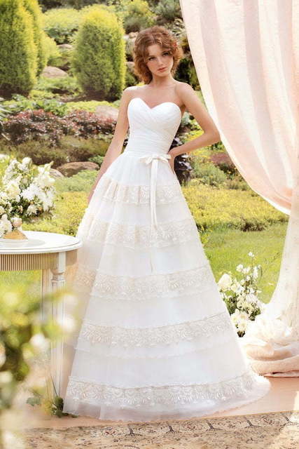Свадебное платье Марселла. Силуэт А-силуэт. Цвет Белый / Молочный. Вид 1