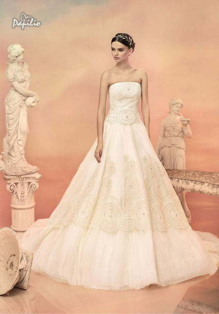 Свадебное платье Сапфира. Силуэт А-силуэт. Цвет Айвори / Капучино. Вид 2