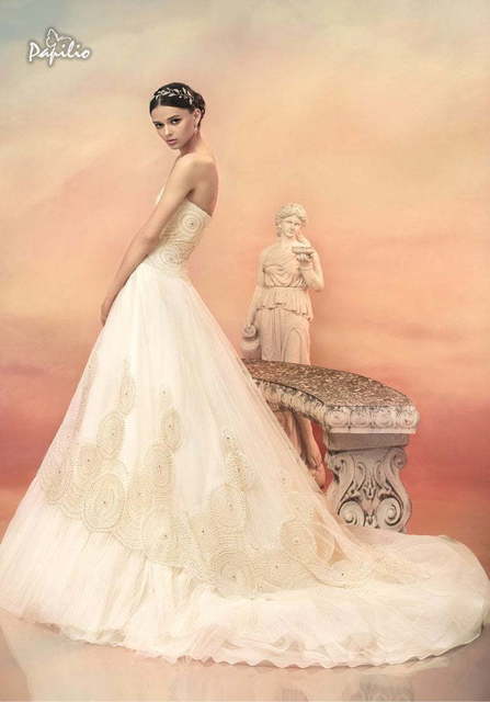 Свадебное платье Сапфира. Силуэт А-силуэт. Цвет Айвори / Капучино. Вид 3