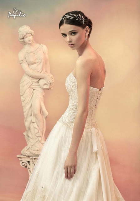 Свадебное платье Сапфира. Силуэт А-силуэт. Цвет Айвори / Капучино. Вид 4