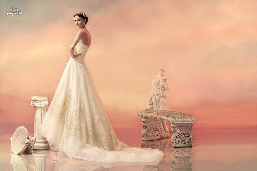 Свадебное платье Сапфира. Силуэт А-силуэт. Цвет Айвори / Капучино. Вид 5