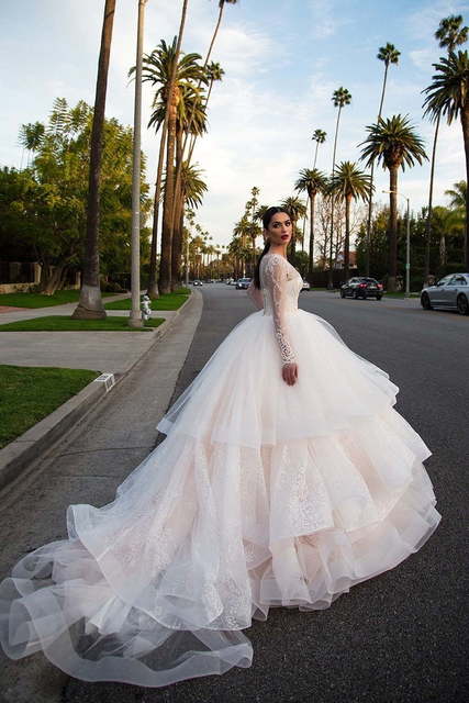 Свадебное платье Halle. Силуэт Пышное, А-силуэт. Цвет Айвори / Капучино, оттенки Розового. Вид 2