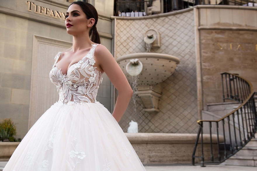 Свадебное платье Penelope. Силуэт Пышное, А-силуэт. Цвет Айвори / Капучино, оттенки Розового. Вид 3