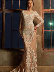 Свадебное платье Rabi. Силуэт А-силуэт, Прямое. Цвет Айвори / Капучино, Персик / Оранжевый. Вид 2