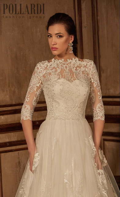 Свадебное платье Lovini. Силуэт А-силуэт. Цвет Айвори / Капучино. Вид 5