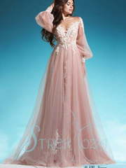 Свадебное платье Аленсон. Силуэт А-силуэт. Цвет оттенки Розового. Вид 1