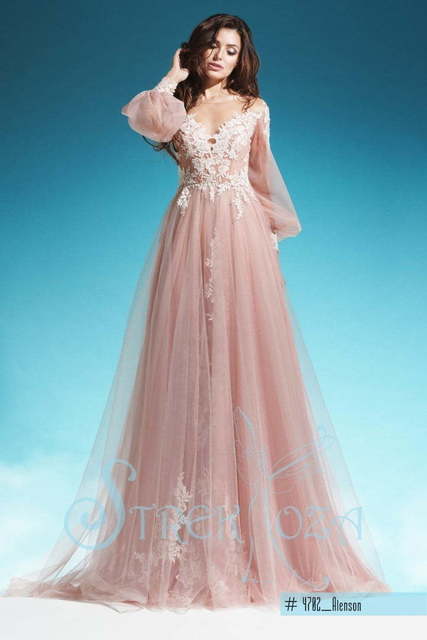 Свадебное платье Аленсон. Силуэт А-силуэт. Цвет оттенки Розового. Вид 3