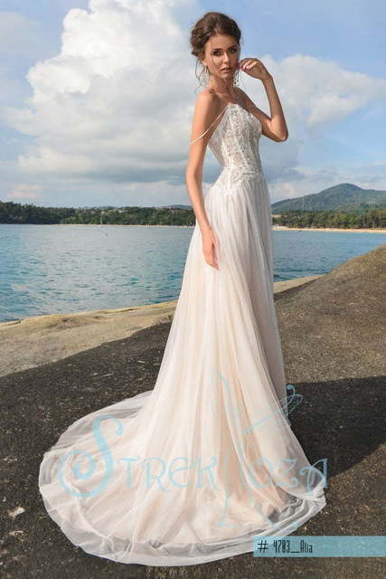 Свадебное платье Алия. Силуэт А-силуэт. Цвет Айвори / Капучино, Персик / Оранжевый. Вид 3