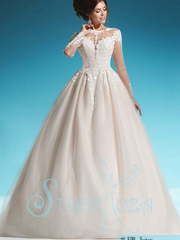 Свадебное платье Аужани. Силуэт А-силуэт. Цвет Айвори / Капучино. Вид 1