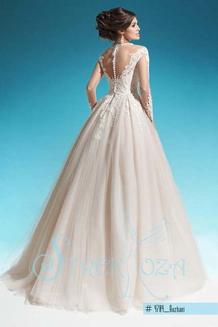 Свадебное платье Аужани. Силуэт А-силуэт. Цвет Айвори / Капучино. Вид 2