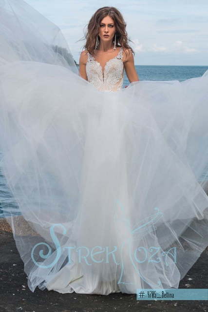 Свадебное платье Беллина. Силуэт А-силуэт. Цвет Айвори / Капучино, Белый / Молочный. Вид 3