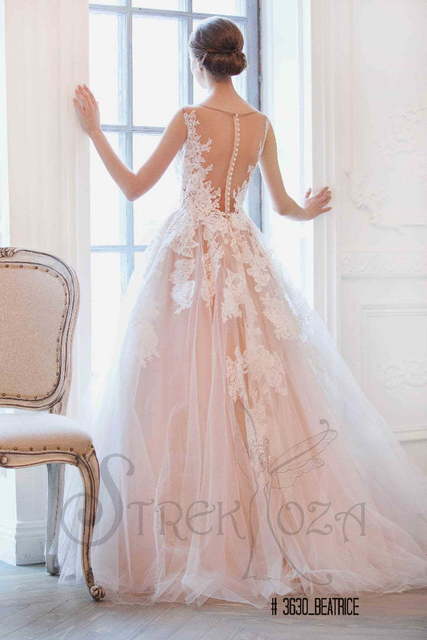 Свадебное платье Беатрис. Силуэт А-силуэт. Цвет Персик / Оранжевый, оттенки Розового. Вид 2