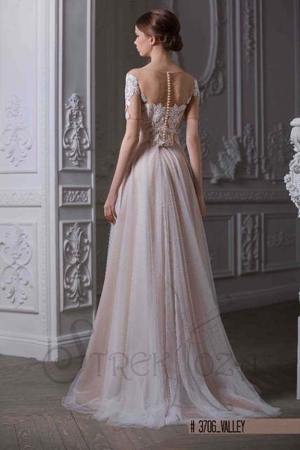 Свадебное платье Валли. Силуэт А-силуэт. Цвет Айвори / Капучино, Персик / Оранжевый, оттенки Розового. Вид 2