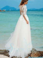 Свадебное платье Нивия. Силуэт А-силуэт. Цвет Айвори / Капучино, Персик / Оранжевый, оттенки Розового. Вид 2