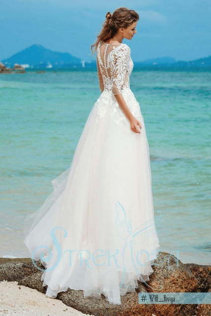 Свадебное платье Нивия. Силуэт А-силуэт. Цвет Айвори / Капучино, Персик / Оранжевый, оттенки Розового. Вид 2