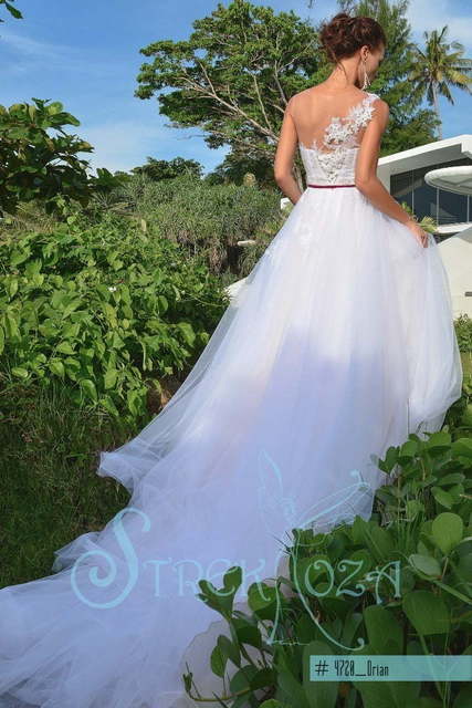 Свадебное платье Ориан. Силуэт А-силуэт. Цвет Айвори / Капучино, Белый / Молочный. Вид 2