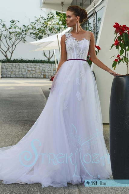 Свадебное платье Ориан. Силуэт А-силуэт. Цвет Айвори / Капучино, Белый / Молочный. Вид 3