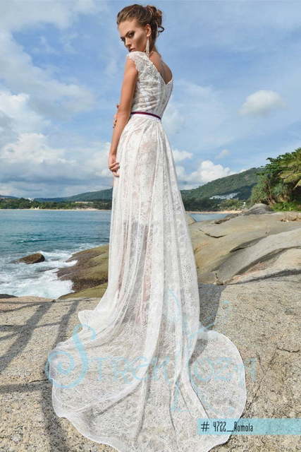 Свадебное платье Ромала. Силуэт А-силуэт. Цвет Айвори / Капучино, Белый / Молочный. Вид 2