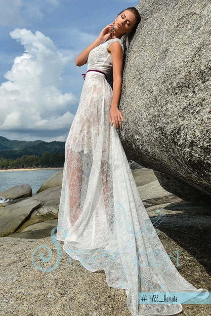 Свадебное платье Ромала. Силуэт А-силуэт. Цвет Айвори / Капучино, Белый / Молочный. Вид 3