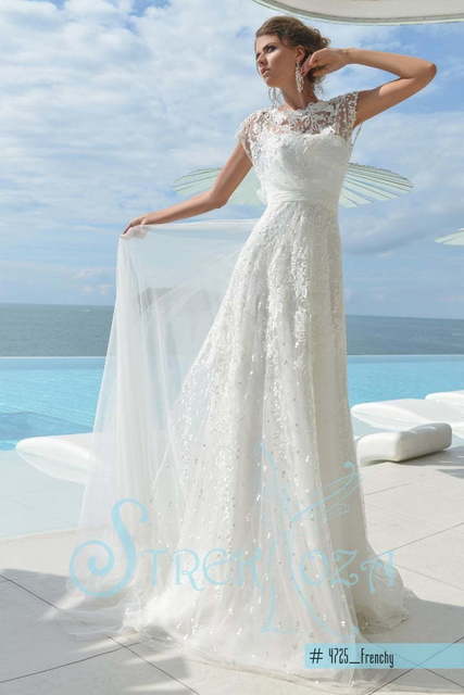 Свадебное платье Фрэнчи. Силуэт А-силуэт, Прямое. Цвет Айвори / Капучино, Белый / Молочный. Вид 3