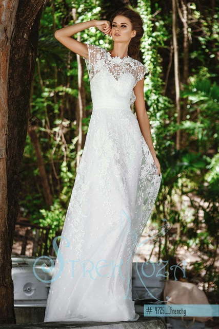 Свадебное платье Фрэнчи. Силуэт А-силуэт, Прямое. Цвет Айвори / Капучино, Белый / Молочный. Вид 4