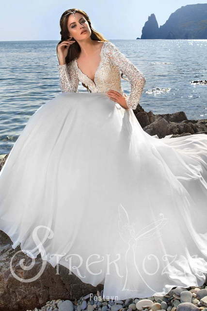 Свадебное платье Фостайн. Силуэт А-силуэт. Цвет Белый / Молочный. Вид 3