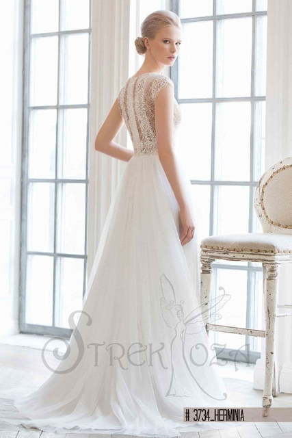 Свадебное платье Эрминия. Силуэт А-силуэт, Прямое. Цвет Белый / Молочный. Вид 2