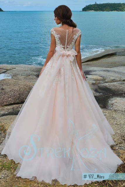 Свадебное платье Милора. Силуэт А-силуэт. Цвет Айвори / Капучино, оттенки Розового. Вид 2