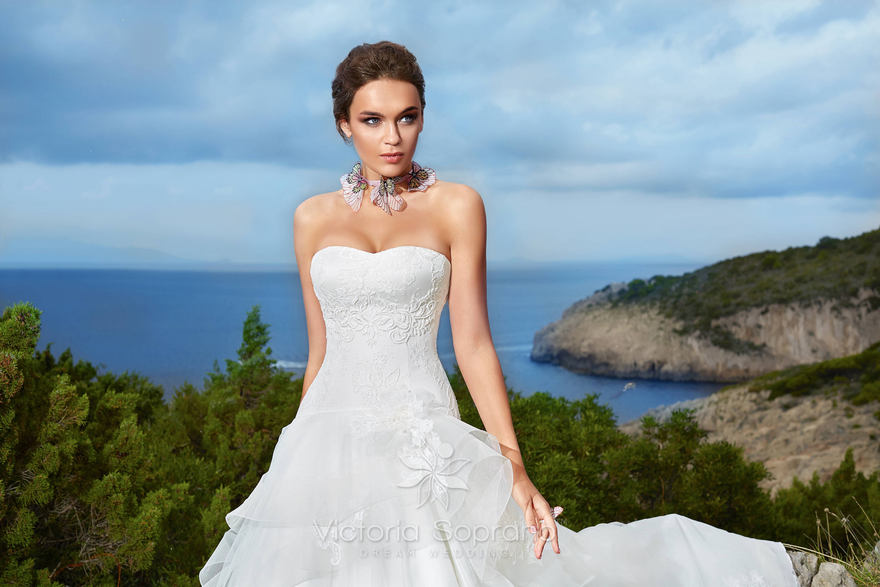 Свадебное платье Amalia. Силуэт А-силуэт. Цвет Белый / Молочный. Вид 3