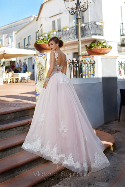 Свадебное платье Flora. Силуэт Пышное, А-силуэт. Цвет Айвори / Капучино, оттенки Розового. Вид 2