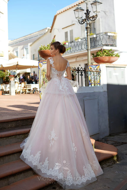 Свадебное платье Flora. Силуэт Пышное, А-силуэт. Цвет Айвори / Капучино, оттенки Розового. Вид 4