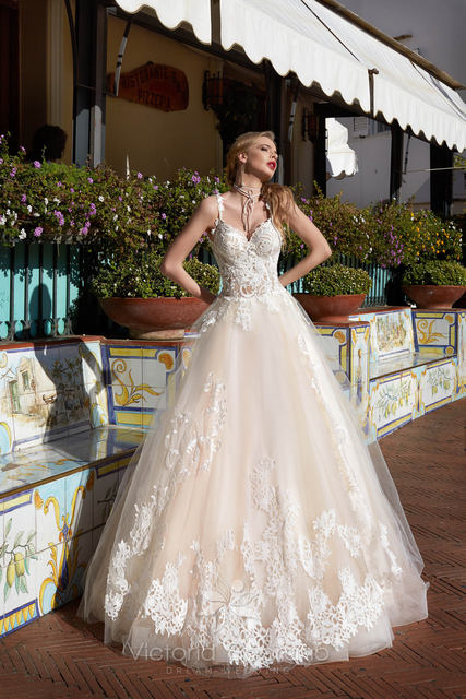 Свадебное платье Janini. Силуэт А-силуэт. Цвет Персик / Оранжевый, оттенки Розового. Вид 3