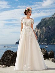 Свадебное платье Laura. Силуэт А-силуэт. Цвет Белый / Молочный, оттенки Розового. Вид 1