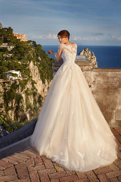 Свадебное платье Veronica. Силуэт Пышное, А-силуэт. Цвет Айвори / Капучино, Персик / Оранжевый. Вид 2