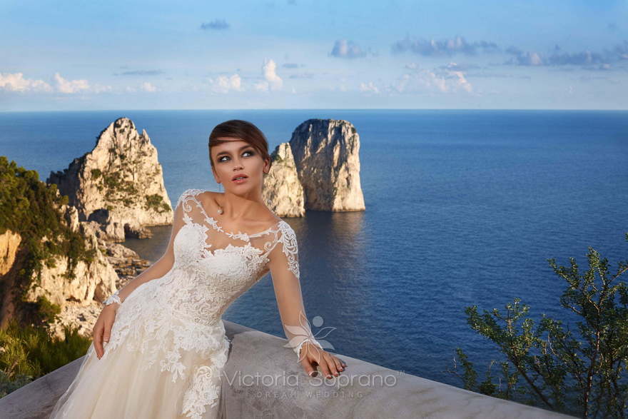 Свадебное платье Veronica. Силуэт Пышное, А-силуэт. Цвет Айвори / Капучино, Персик / Оранжевый. Вид 3