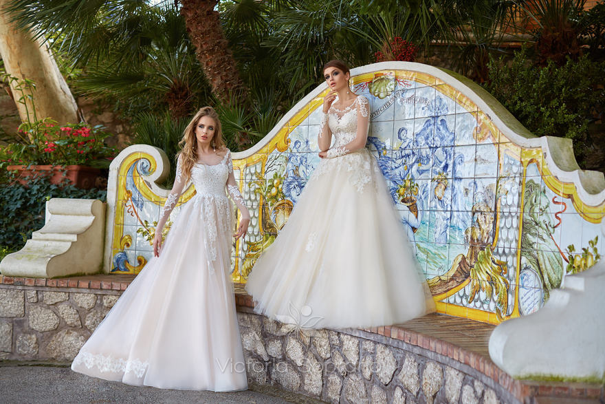 Свадебное платье Veronica. Силуэт Пышное, А-силуэт. Цвет Айвори / Капучино, Персик / Оранжевый. Вид 4