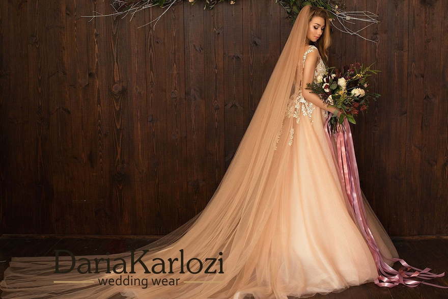 Свадебное платье Airy Hydrangea. Силуэт А-силуэт. Цвет Персик / Оранжевый. Вид 3