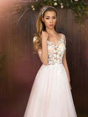 Свадебное платье Tender Bell. Силуэт А-силуэт. Цвет Белый / Молочный, оттенки Розового. Вид 1