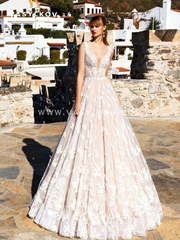 Свадебное платье Ashanti. Силуэт А-силуэт. Цвет Айвори / Капучино. Вид 1