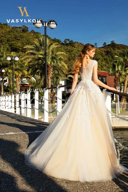 Свадебное платье Gladys. Силуэт Пышное, А-силуэт. Цвет Айвори / Капучино. Вид 2