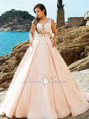 Свадебное платье Alesandra. Силуэт А-силуэт. Цвет Персик / Оранжевый, оттенки Розового. Вид 1