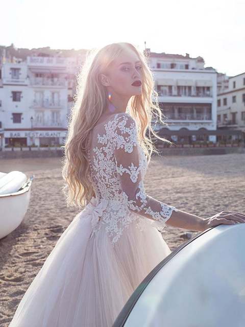 Свадебное платье Mirella. Силуэт Пышное, А-силуэт. Цвет Айвори / Капучино, оттенки Розового. Вид 4