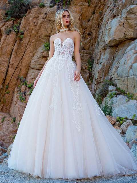 Свадебное платье Franca. Силуэт А-силуэт. Цвет Айвори / Капучино, оттенки Розового. Вид 3