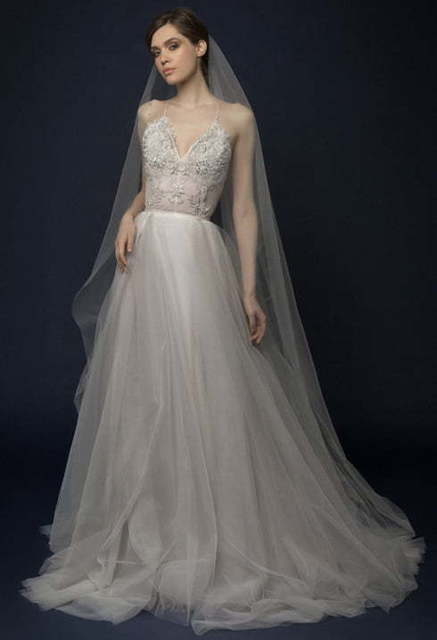 Свадебное платье Almina. Силуэт А-силуэт. Цвет Айвори / Капучино, Пепельный / Металлик. Вид 9