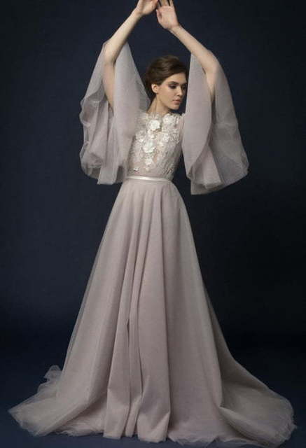 Свадебное платье Lilla. Силуэт А-силуэт, Прямое. Цвет Лавандовый / Фиолетовый, Пепельный / Металлик, оттенки Розового. Вид 3