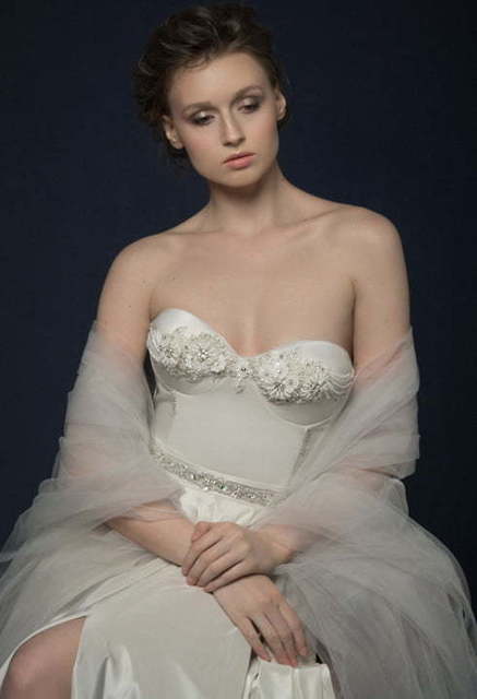 Свадебное платье Valkona. Силуэт А-силуэт. Цвет Айвори / Капучино, Белый / Молочный. Вид 6