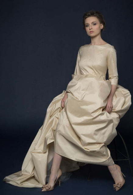 Свадебное платье Paina. Силуэт Пышное, А-силуэт. Цвет Айвори / Капучино, Золото, Персик / Оранжевый. Вид 3